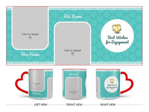 Best Wishes For Engagement With Couple Pic Upload Design On Love Handle Dual Tone Red Mug