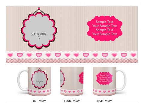 Vintage Background With Flower Shape Pic Upload Design On Plain white Mug