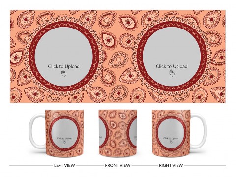Pattern Background With Two Oval Shaped Pic Upload Design On Plain white Mug